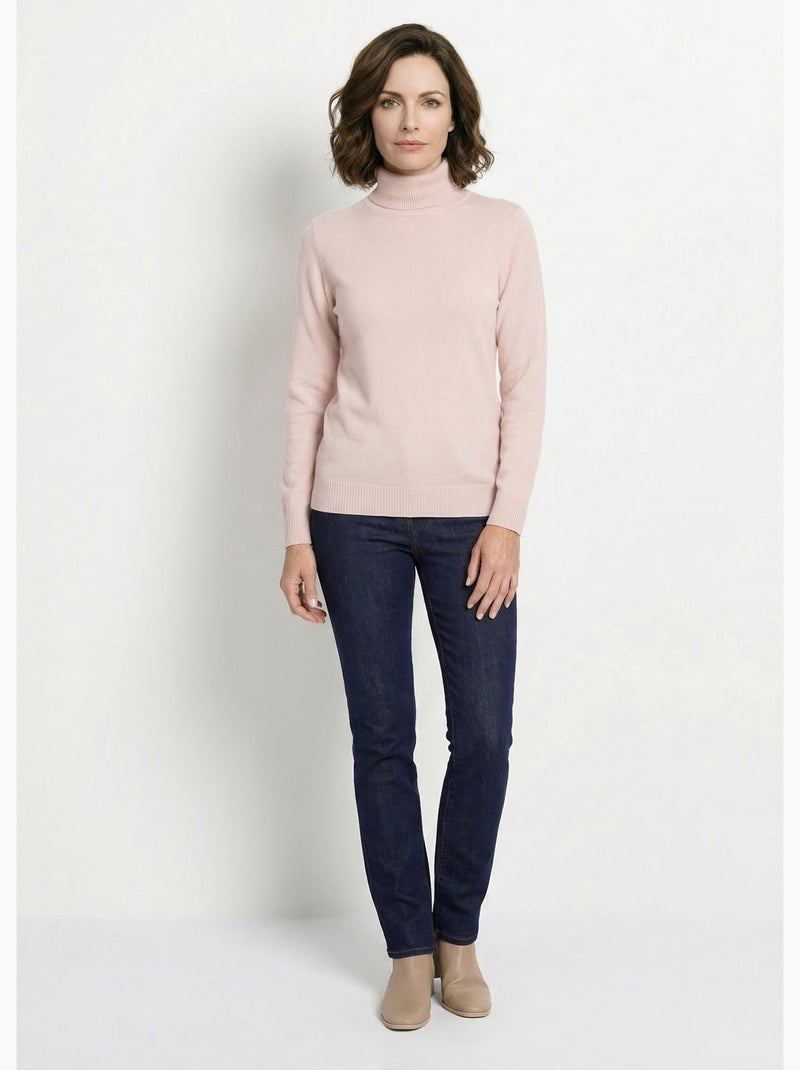 Pull doux col roulé manches longues - Afibel Rose - Kiabi