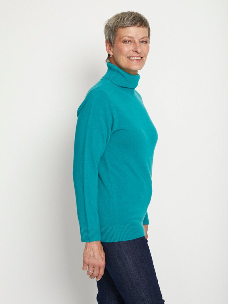 Pull doux col roulé manches longues - Afibel Vert - Kiabi