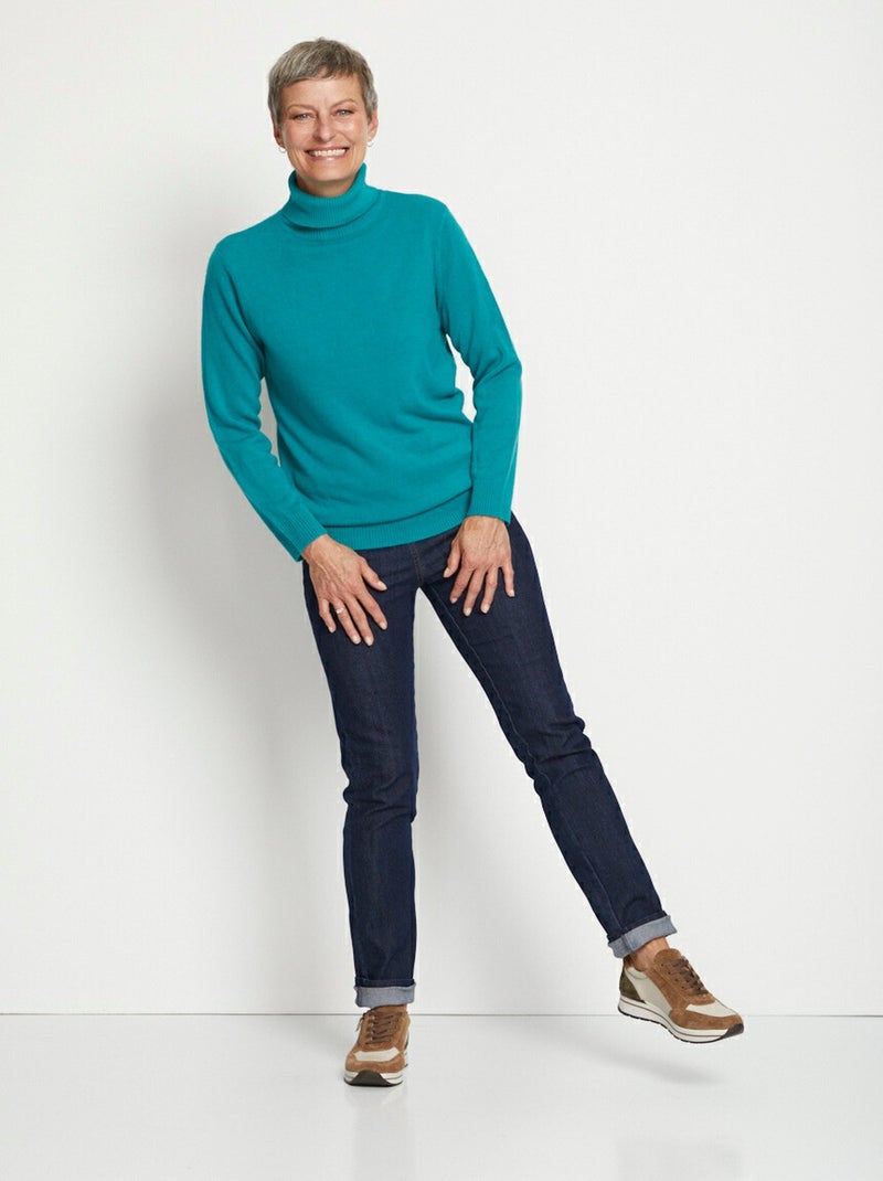 Pull doux col roulé manches longues - Afibel Vert - Kiabi
