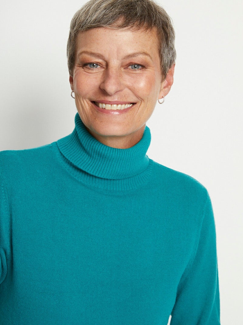 Pull doux col roulé manches longues - Afibel Vert - Kiabi