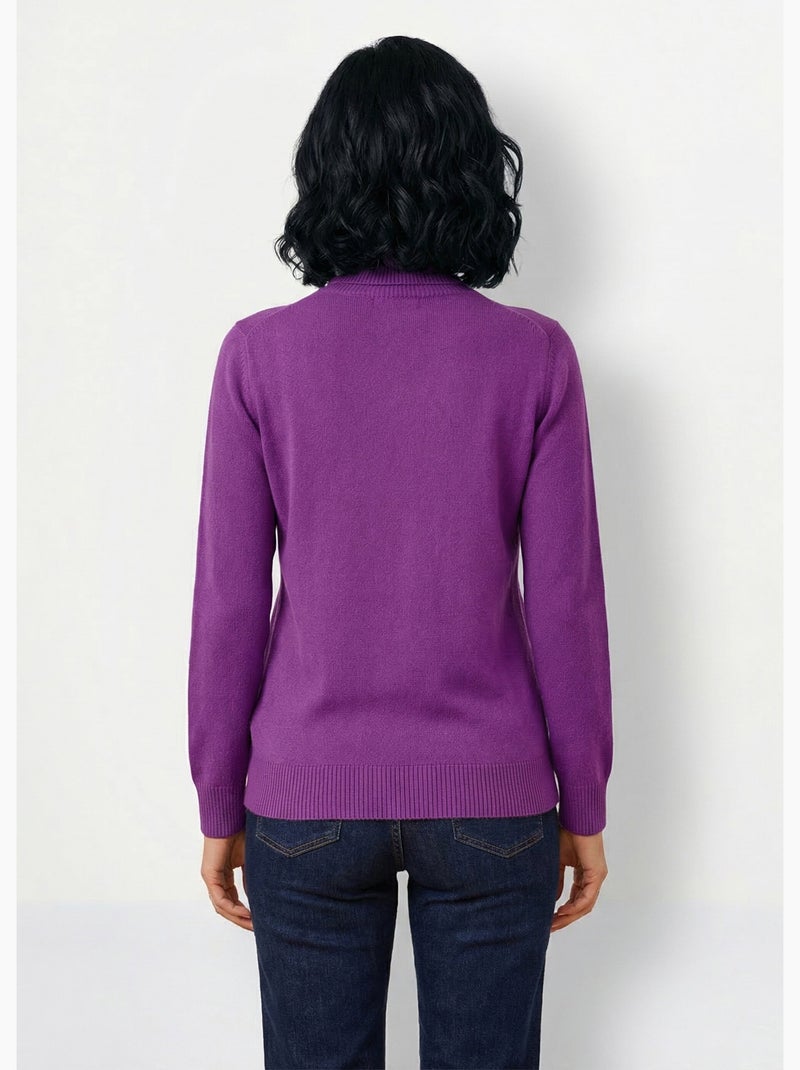 Pull doux col roulé manches longues - Afibel Violet - Kiabi