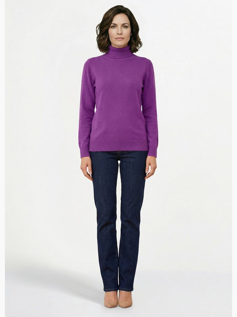 Pull doux col roulé manches longues - Afibel Violet - Kiabi