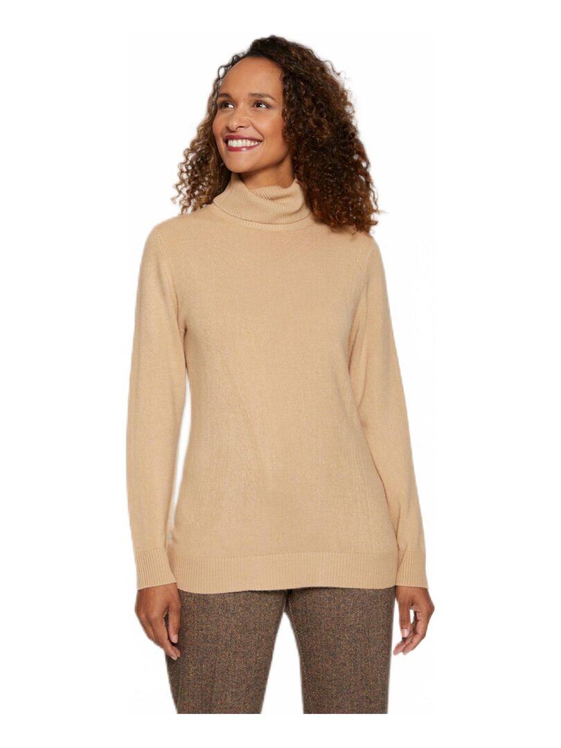 Pull doux col roulé manches longues Camel - Kiabi