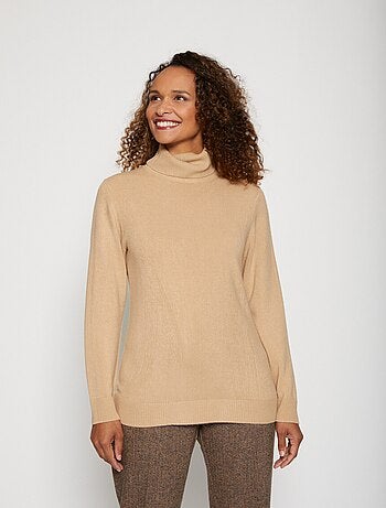 Pull doux col roulé manches longues