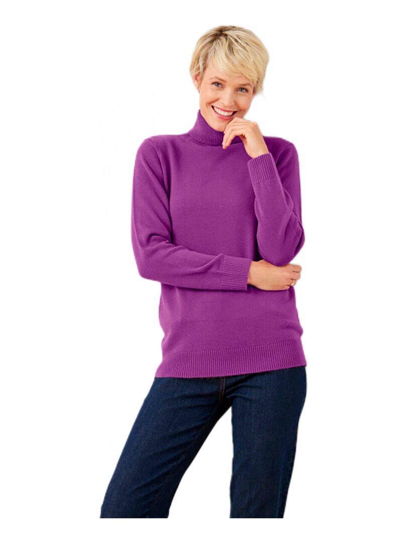 Pull doux col roulé manches longues Violet - Kiabi