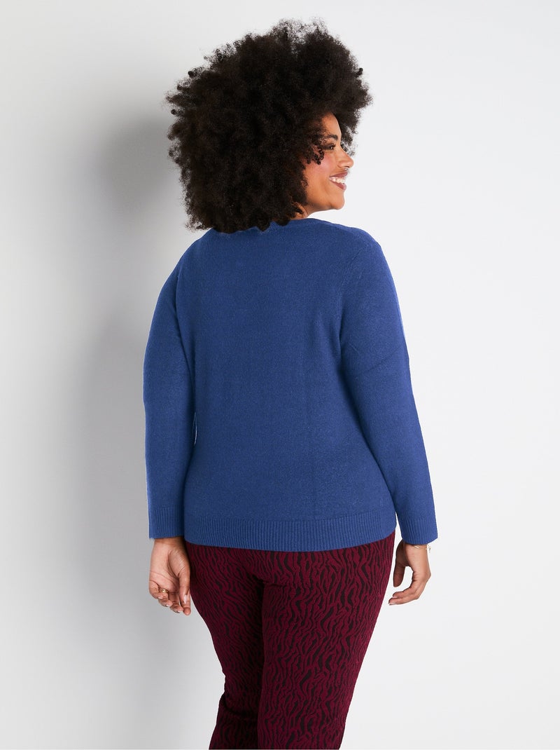 Pull doux col V manches longues - Afibel Bleu - Kiabi