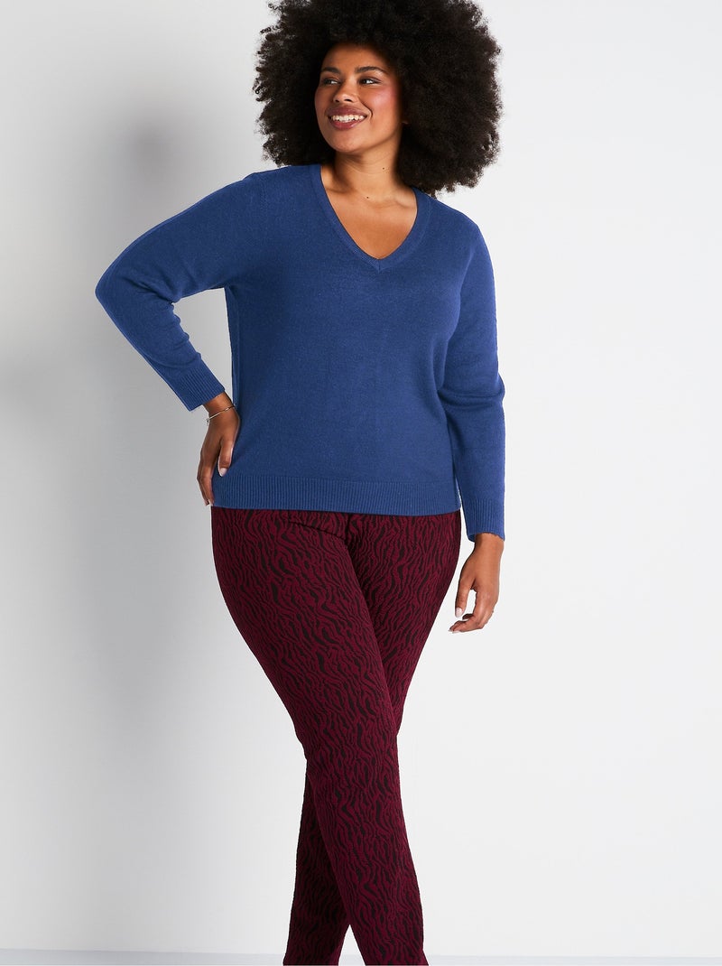 Pull doux col V manches longues - Afibel Bleu - Kiabi