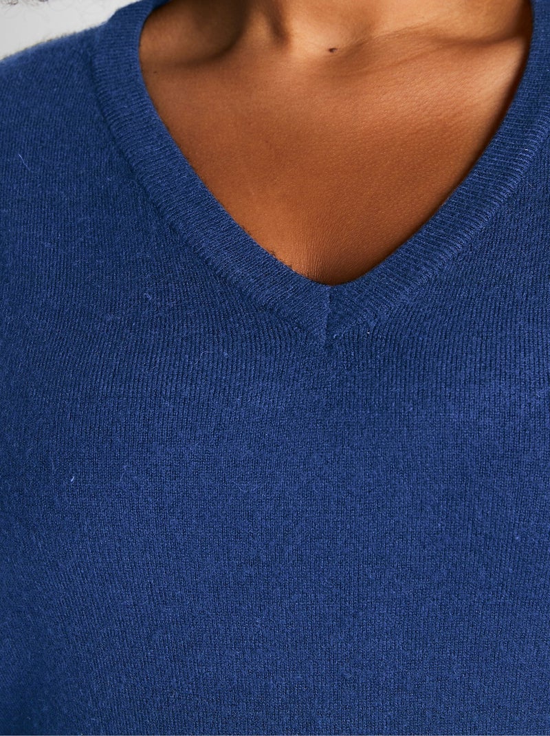 Pull doux col V manches longues - Afibel Bleu - Kiabi