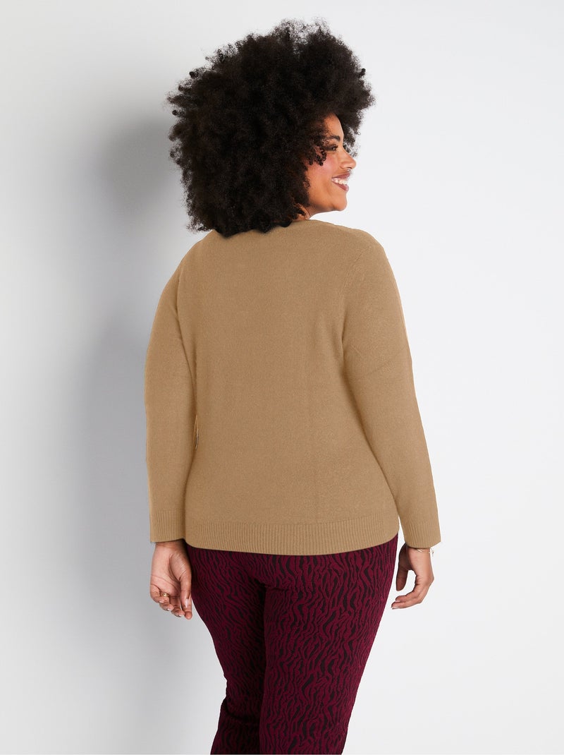 Pull doux col V manches longues - Afibel Marron - Kiabi