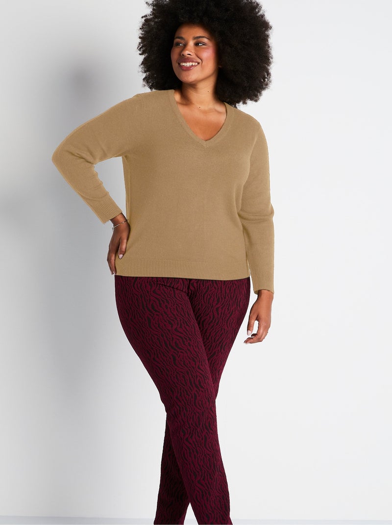Pull doux col V manches longues - Afibel Marron - Kiabi