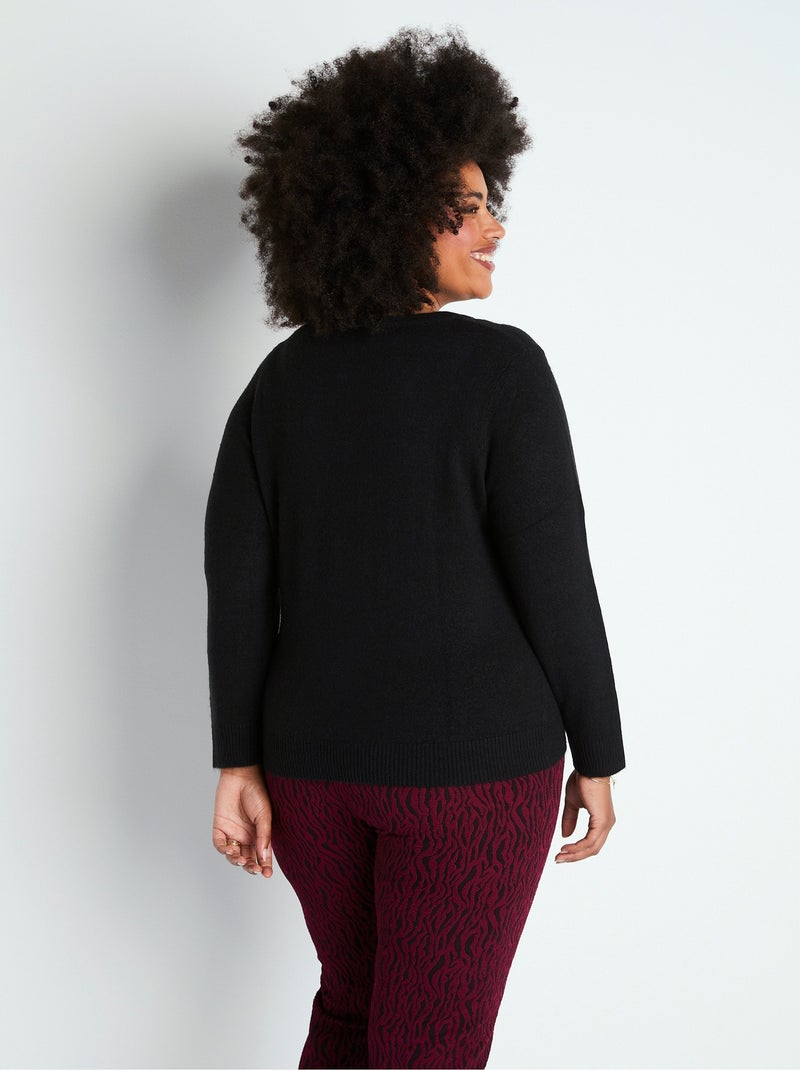 Pull doux col V manches longues - Afibel Noir - Kiabi