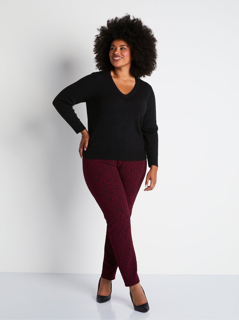 Pull doux col V manches longues - Afibel Noir - Kiabi
