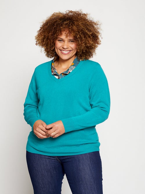 Pull doux col V manches longues - Afibel - Kiabi