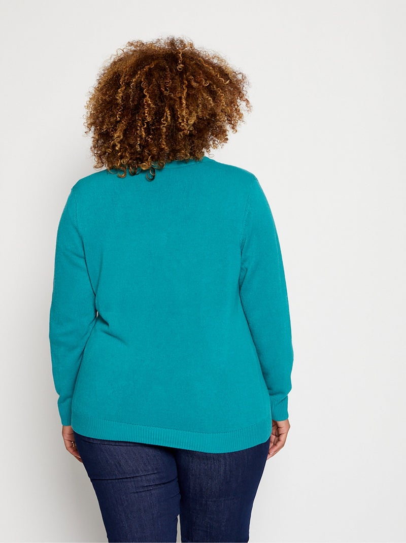 Pull doux col V manches longues - Afibel Vert - Kiabi