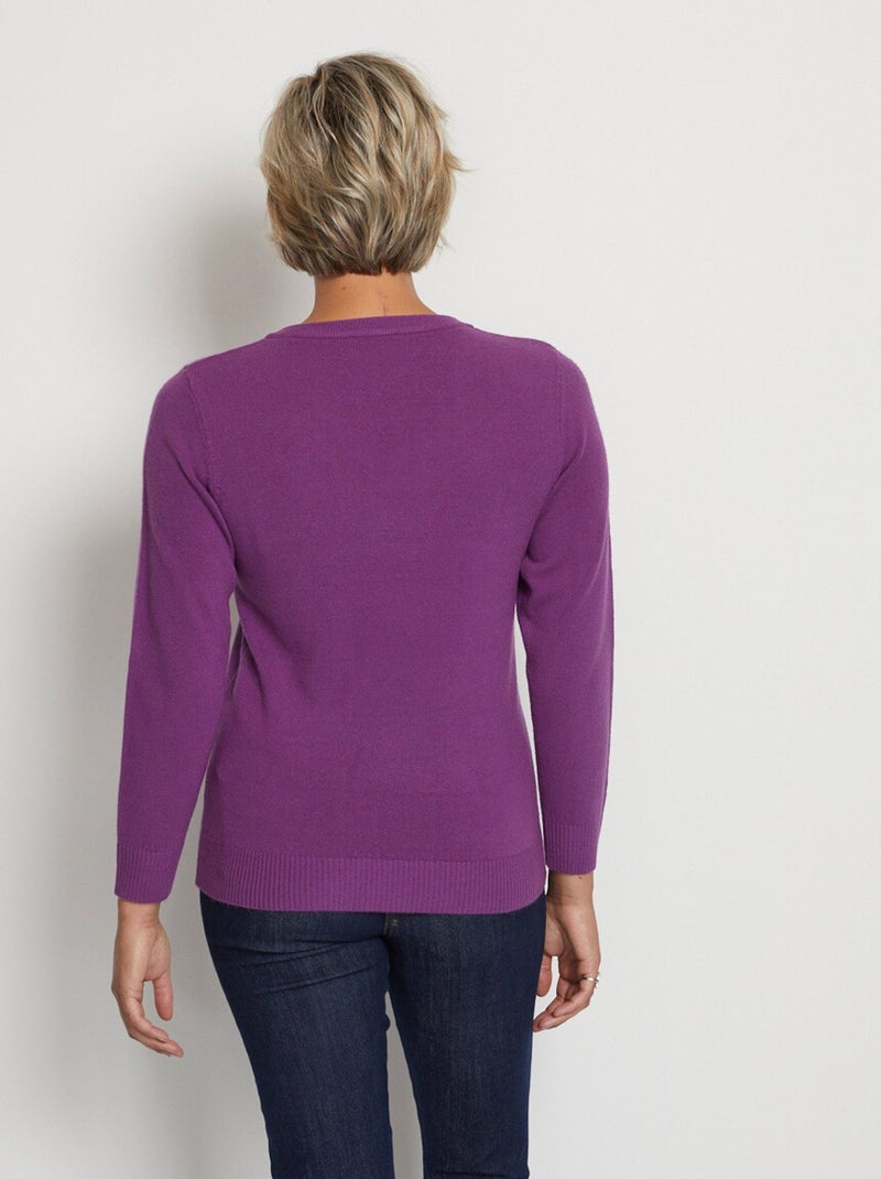 Pull doux col V manches longues - Afibel Violet - Kiabi