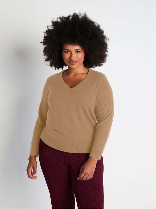 Pull doux col V manches longues - Kiabi