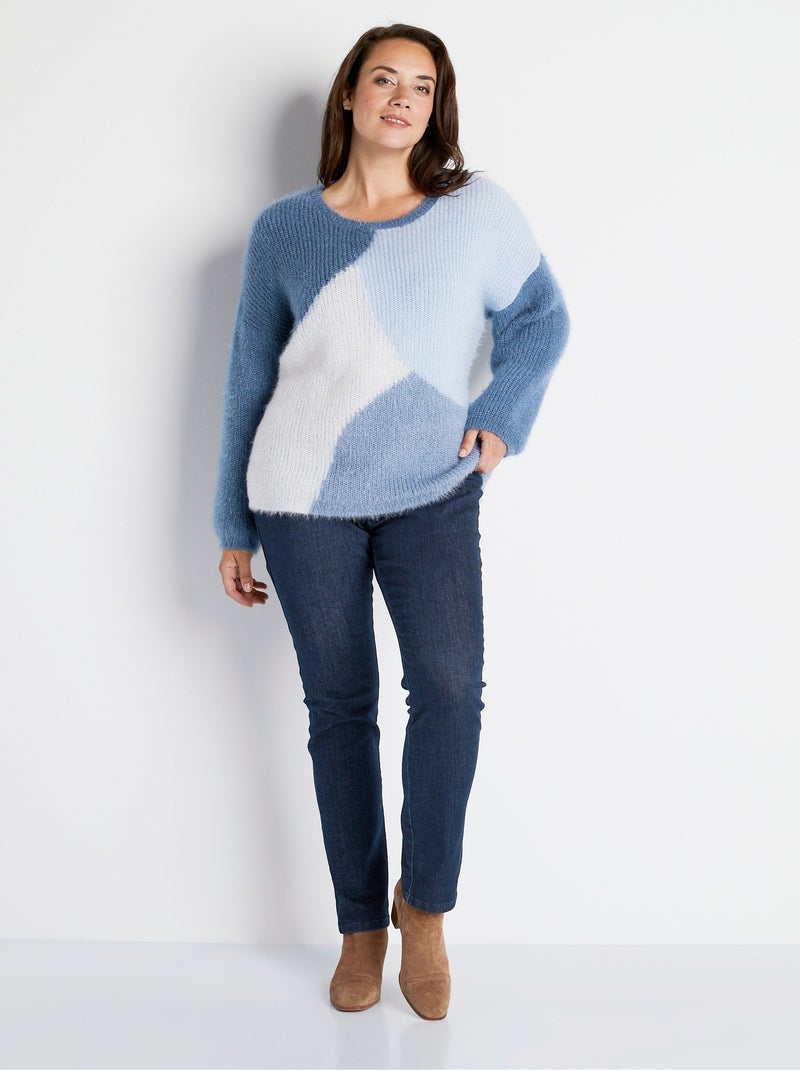 Pull doux colorblock maille poilue - Afibel Bleu - Kiabi