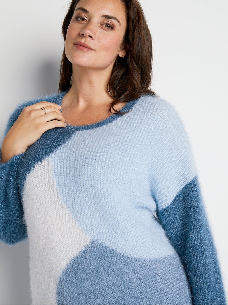 Pull doux colorblock maille poilue - Afibel Bleu - Kiabi