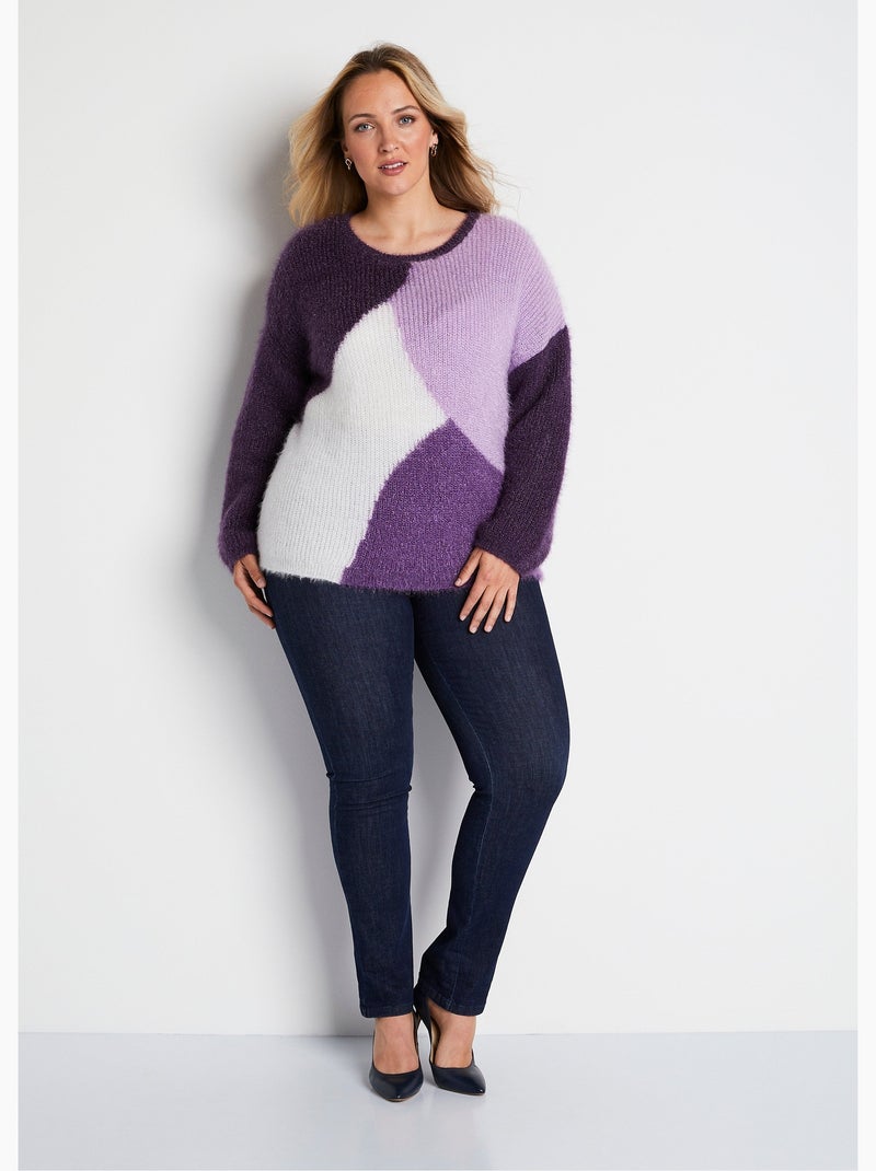 Pull doux colorblock maille poilue - Afibel Ecru - Kiabi