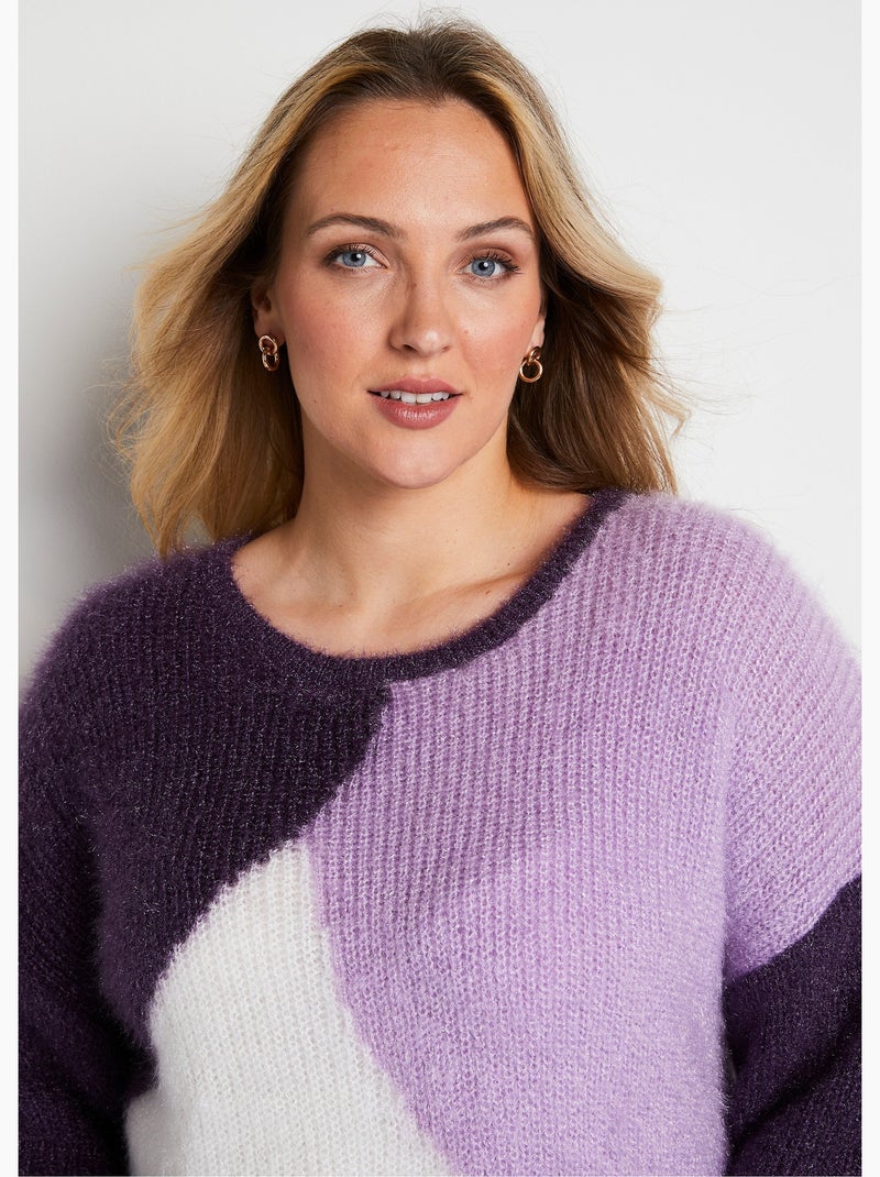 Pull doux colorblock maille poilue - Afibel Ecru - Kiabi