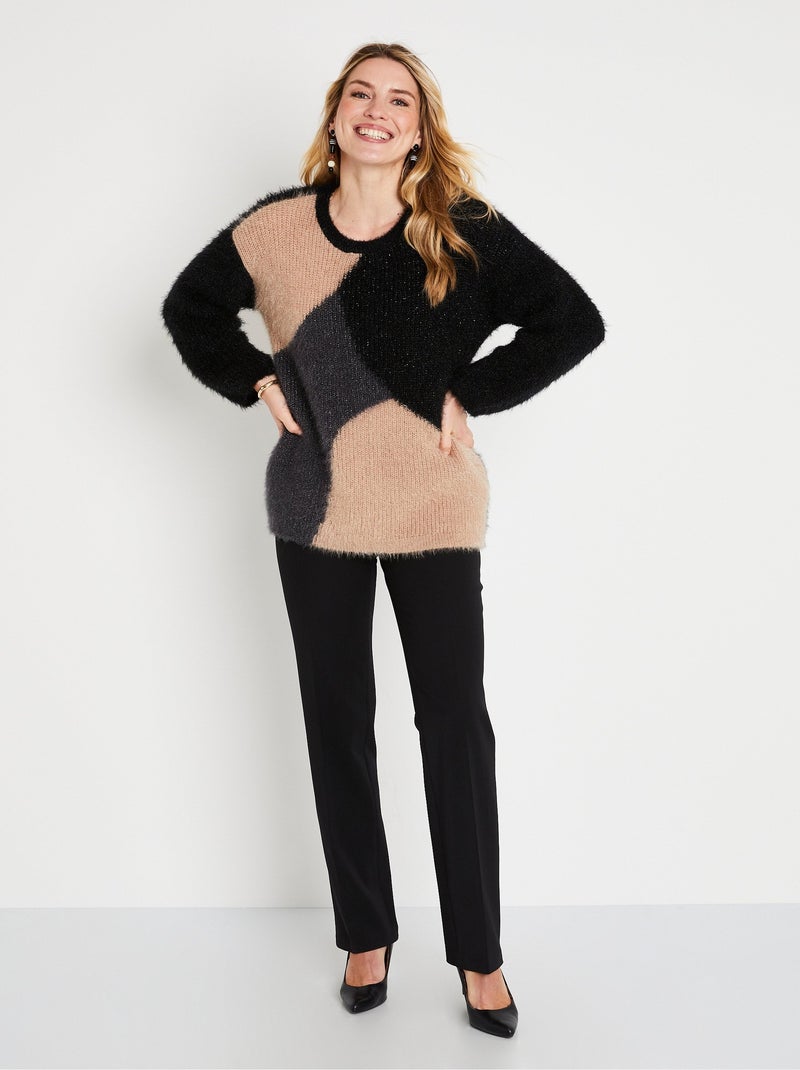 Pull doux colorblock maille poilue - Afibel Noir Beige - Kiabi