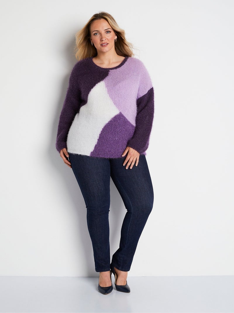 Pull doux colorblock maille poilue - Afibel Violet - Kiabi