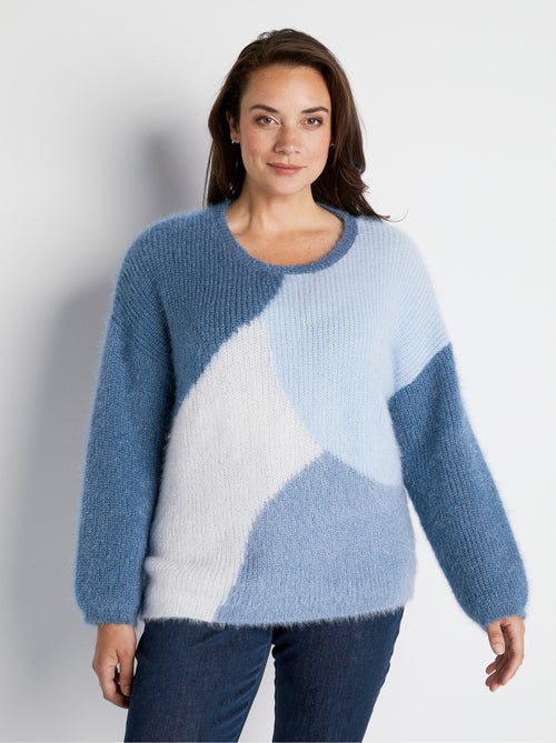 Pull doux colorblock maille poilue - Kiabi