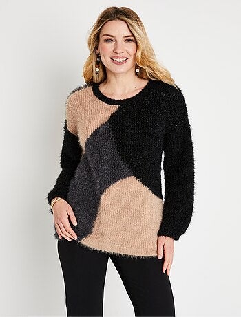 Pull doux colorblock maille poilue