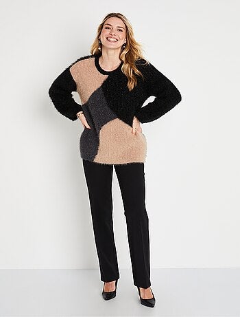 Pull doux colorblock maille poilue