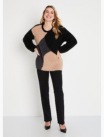 Pull doux colorblock maille poilue