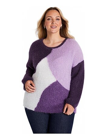 Pull doux colorblock maille poilue