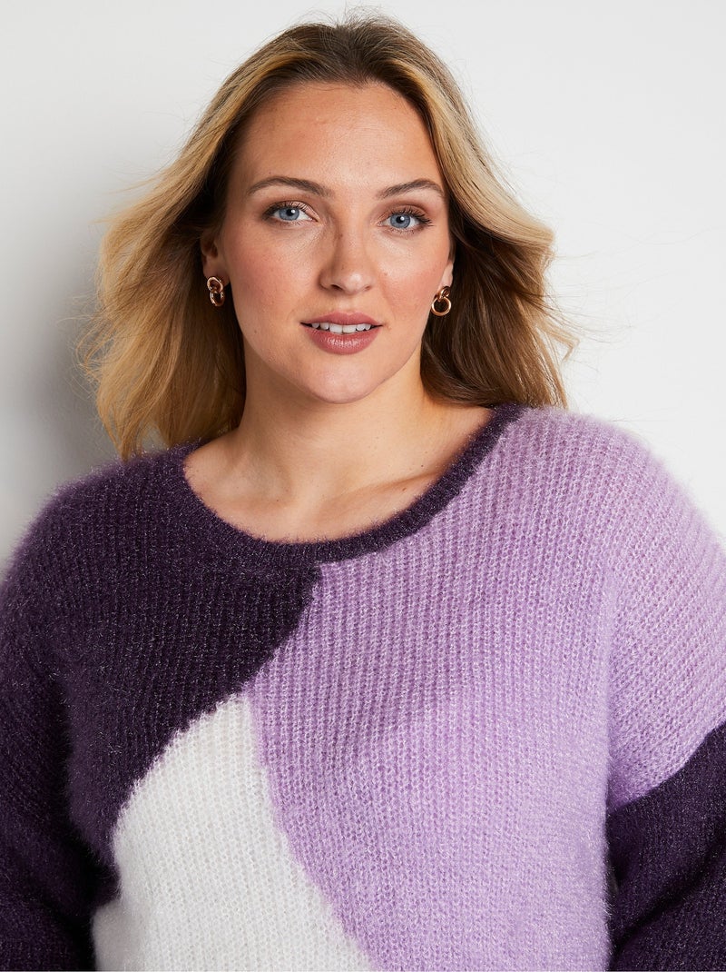 Pull doux colorblock maille poilue Violet - Kiabi
