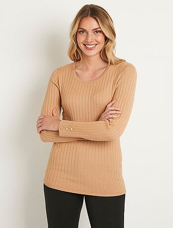Pull doux côtelé court col rond côtes plates - Afibel