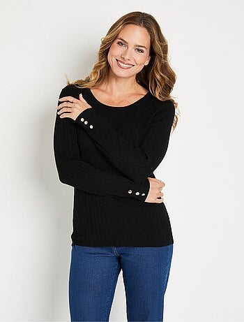 Pull doux côtelé court col rond côtes plates - Afibel