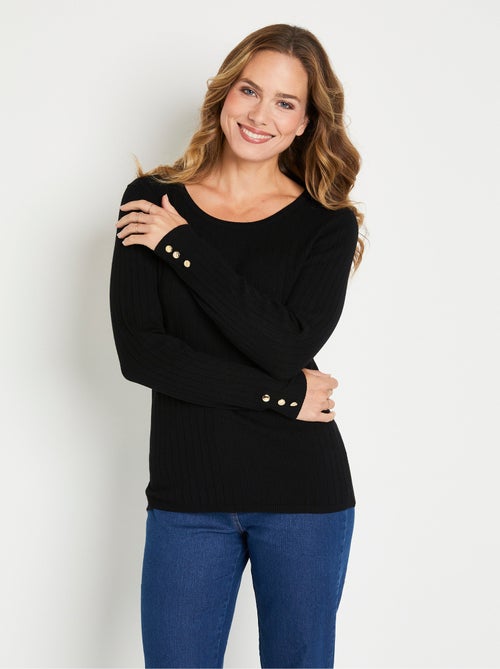 Pull doux côtelé court col rond côtes plates - Afibel - Kiabi