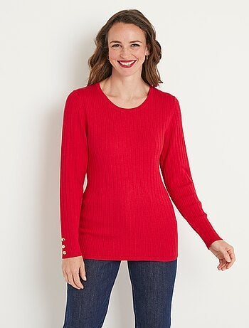 Pull doux côtelé court col rond côtes plates - Afibel
