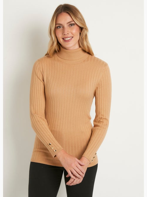 Pull doux côtelé court col roulé côtes plates - Afibel - Kiabi