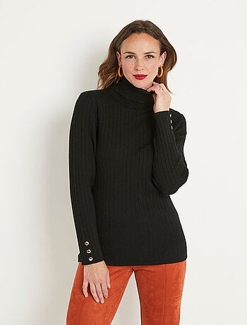 Pull doux côtelé court col roulé côtes plates - Afibel
