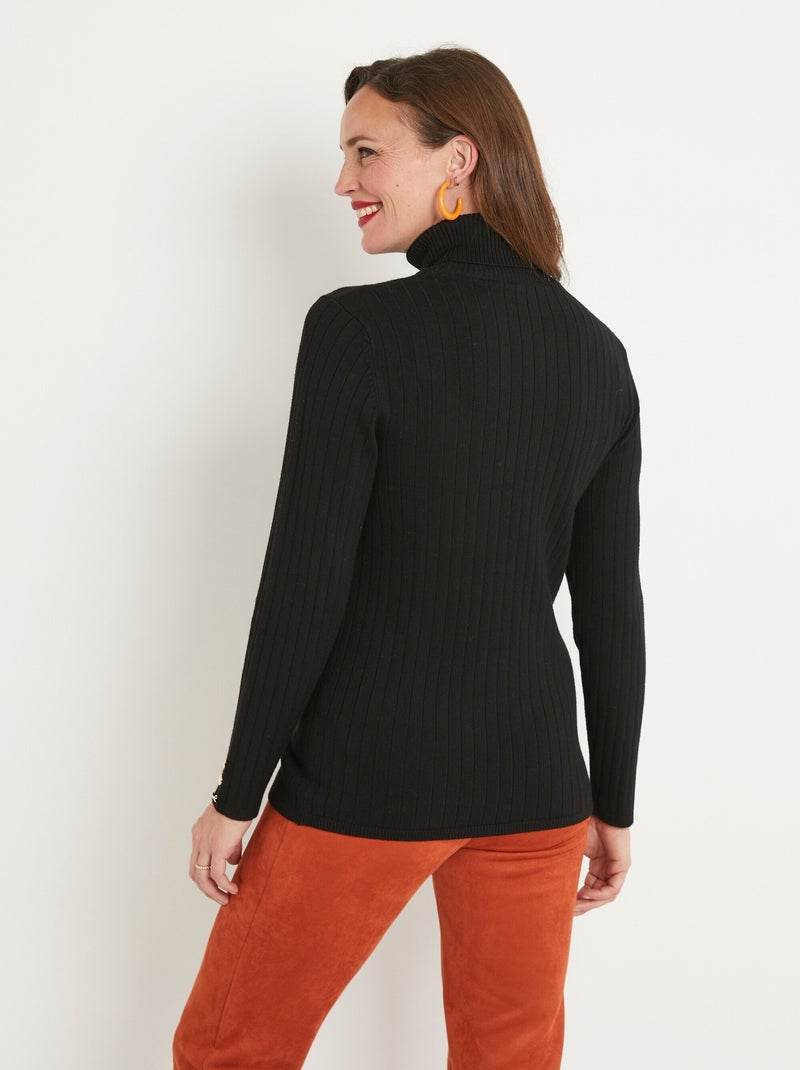 Pull doux côtelé court col roulé côtes plates - Afibel Noir - Kiabi