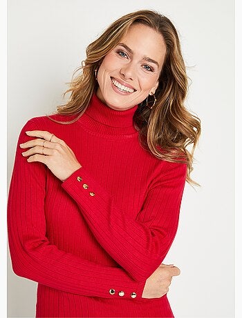 Pull doux côtelé court col roulé côtes plates - Afibel