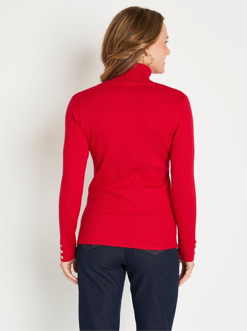 Pull doux côtelé court col roulé côtes plates - Afibel Rouge - Kiabi