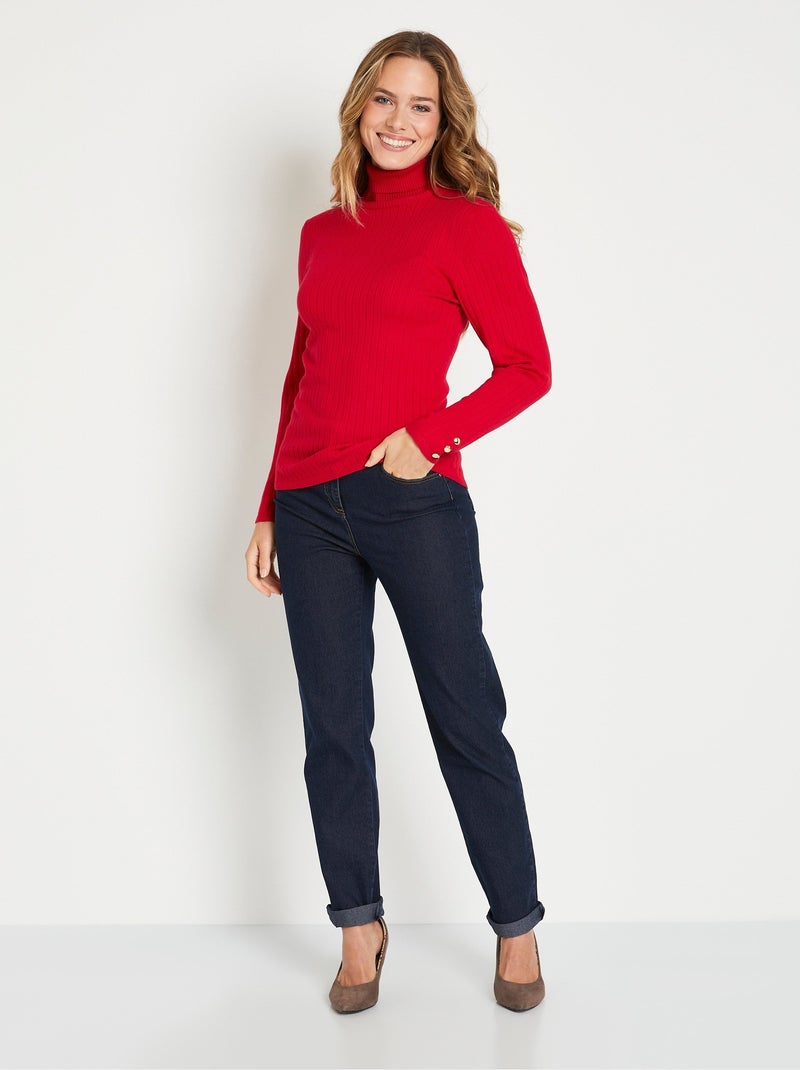 Pull doux côtelé court col roulé côtes plates - Afibel Rouge - Kiabi
