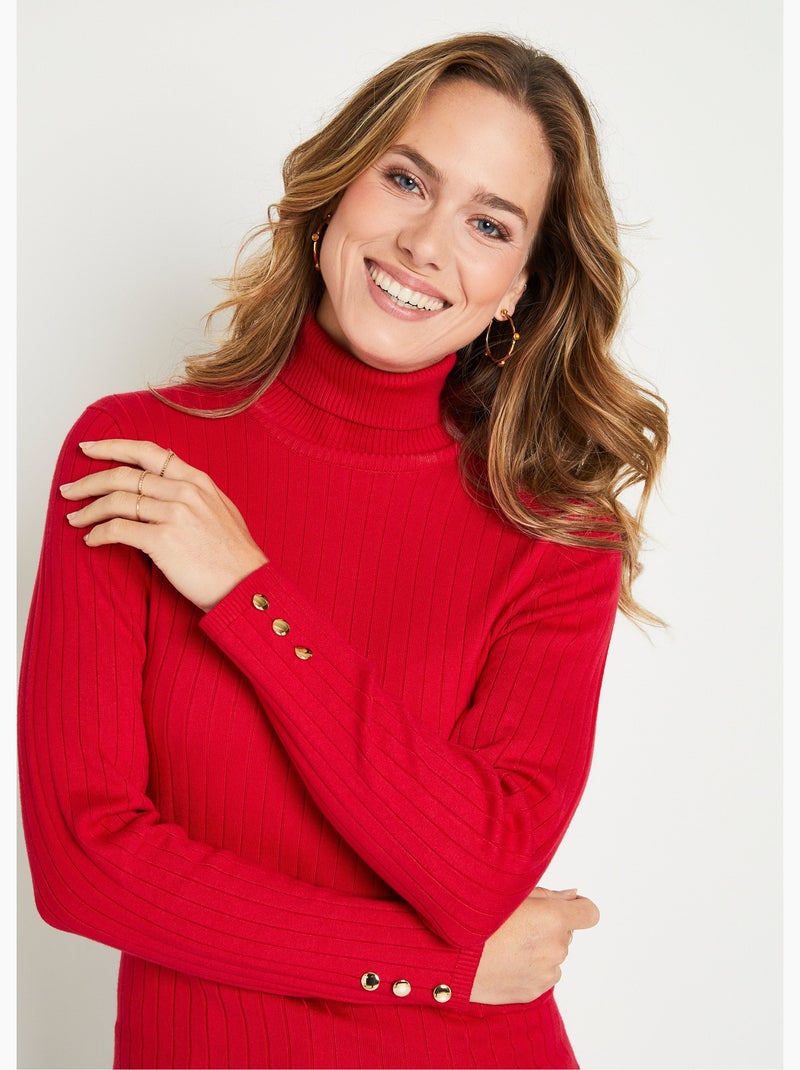 Pull doux côtelé court col roulé côtes plates - Afibel Rouge - Kiabi