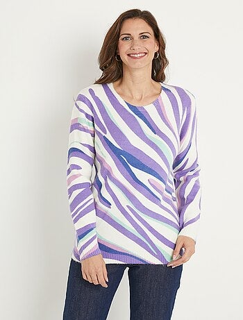 Pull doux court col rond imprimé graphique - Afibel