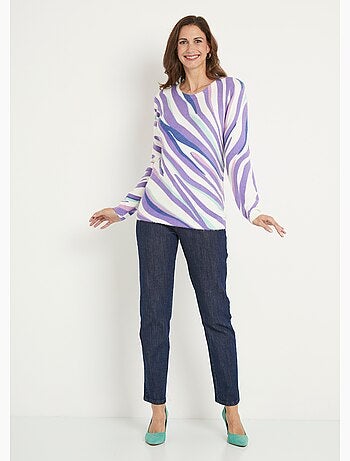 Pull doux court col rond imprimé graphique - Afibel