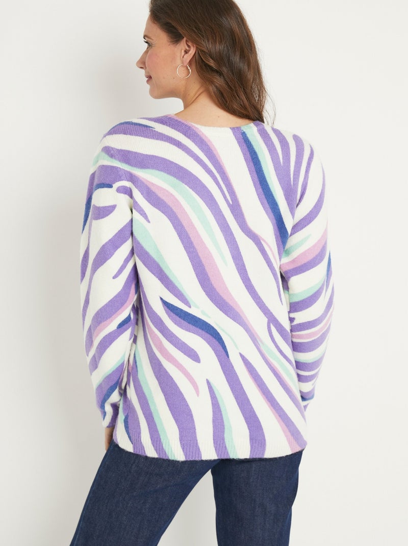 Pull doux court col rond imprimé graphique - Afibel Ecru - Kiabi