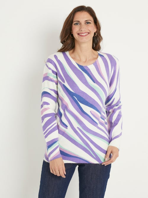 Pull doux court col rond imprimé graphique - Kiabi