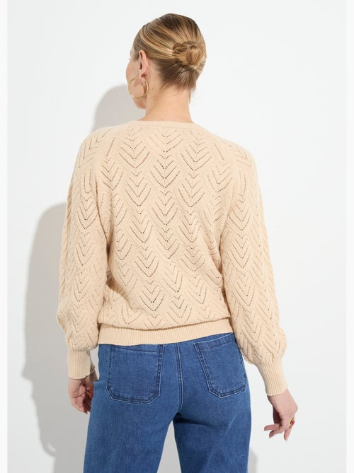 Pull doux court col rond uni ajouré - Afibel - Kiabi