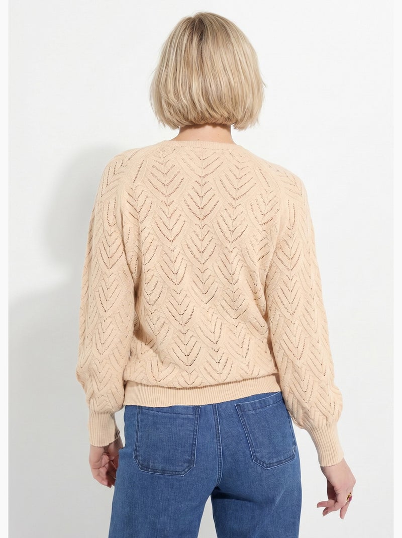 Pull doux court col rond uni ajouré - Afibel Beige - Kiabi