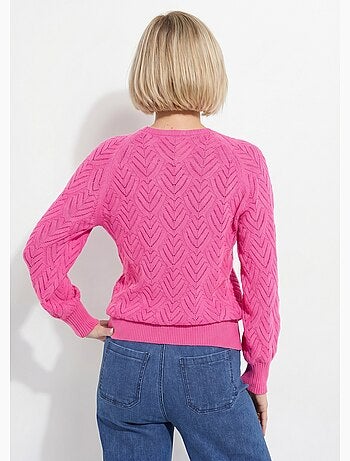 Pull doux court col rond uni ajouré - Afibel